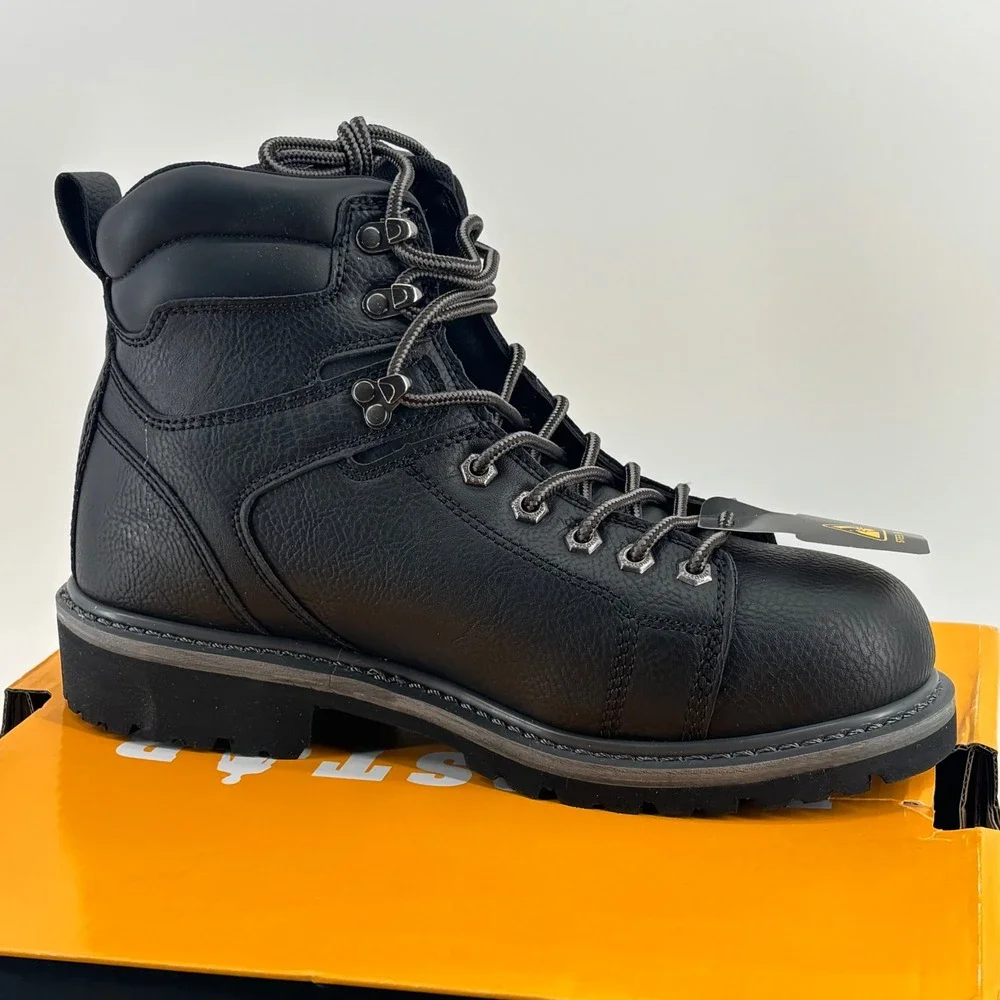 Eurostar Troy Work Boots Men 9 Black Steel Toe Wide Width EU2754 New Slip Resist
